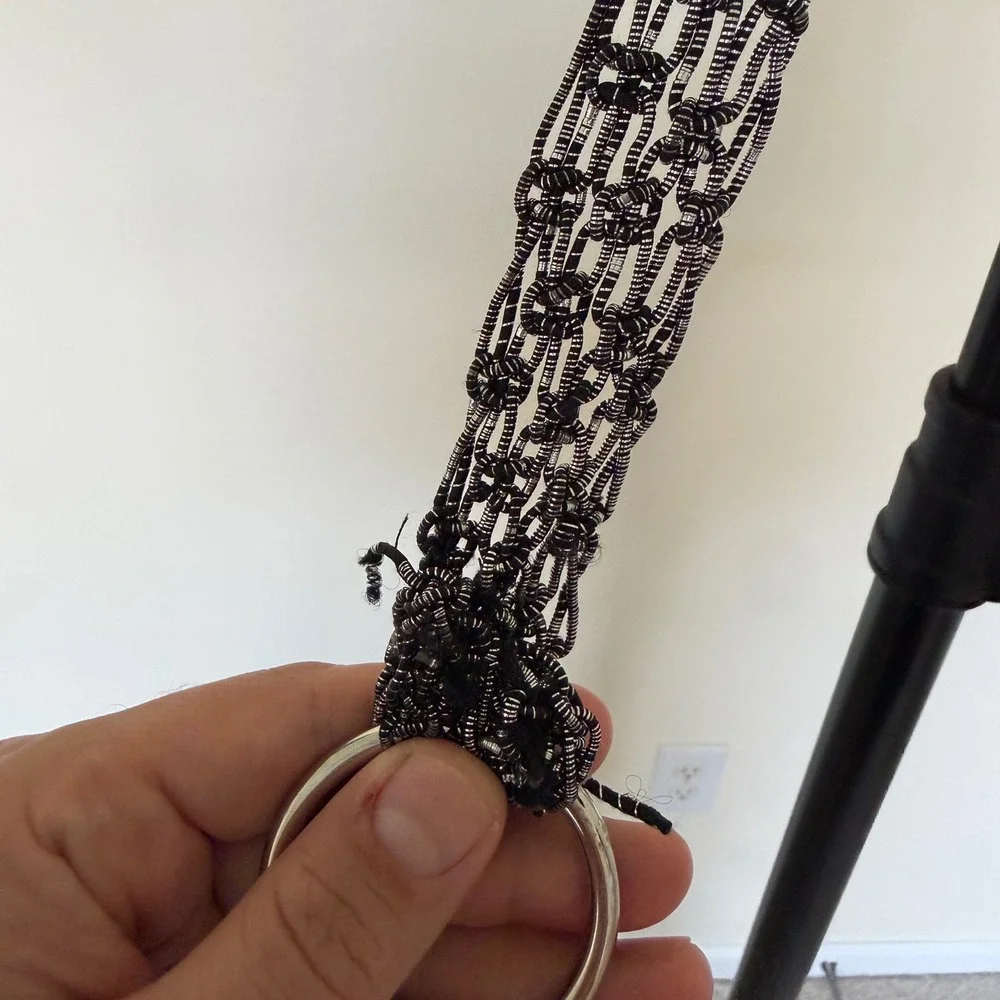 Y2K Gunmetal Metallic Crochet Mesh Crossbody Bag Fringe‎ Tassels Broken Ring